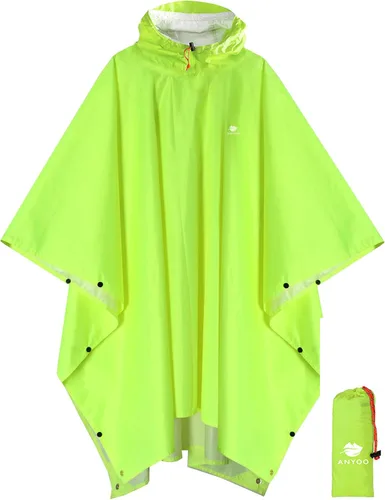 Vista 21 de ANYOO Poncho de lluvia con capucha para adultos impermeable ligero abrigo de lluvia para hombres mujeres chaqueta de lluvia reutilizable para Verde