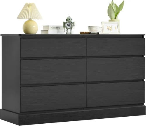 Vista 9 de Hasuit Cómoda doble de 6 cajones, cofre de almacenamiento de madera de 51.5'' de ancho con 6 cajones, armario de almacenamiento de ropa de gran