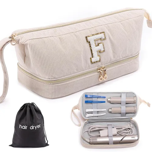 Vista 21 de Estuche para secador de pelo, herramientas de pelo de doble capa, estuche de transporte de viaje para Shark FlexStyle/SmoothStyle con bolsa de Marfil