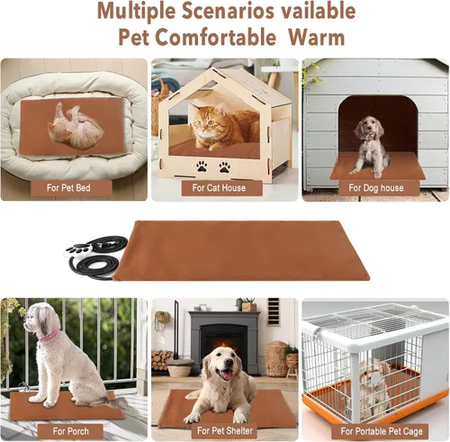 Vista 7 de Almohadilla térmica eléctrica para mascotas con interruptor de encendido/apagado, cable resistente a los mordiscos y 2 fundas lavables a máquina