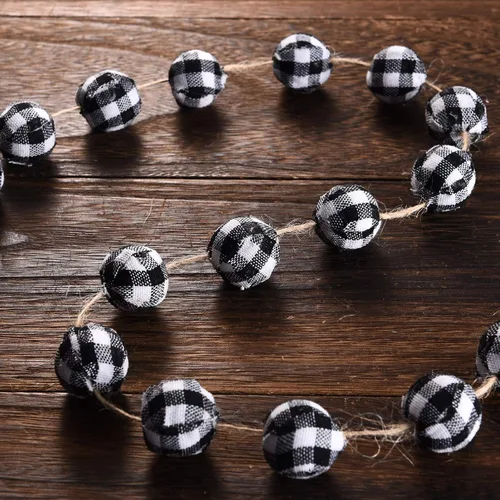 Vista 3 de Sumind 2 guirnaldas de bolas de Navidad de búfalo a cuadros, guirnalda de pompones de Navidad de 0.984 in, 40 bolas para pared, chimenea, árbol