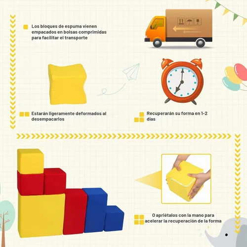 Vista 13 de Bloques de espuma para niños pequeños, bloques de construcción suaves para niños pequeños, bloques apilables coloridos para niños, 7 piezas