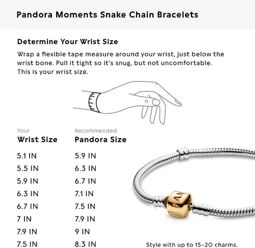 Vista 8 de Pandora Pulsera de cadena de serpiente con cierre de barril y logotipo, pulsera de dos tonos para mujer, dijes compatibles con momentos, plata
