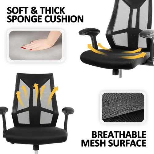 Vista 4 de HYLONE Drafting Chair, Tall Office Chair, High Back Standing Desk Chair Mesh Drafting Stool with Adjustable Foot Ring and Flip-Up Arms(Black)