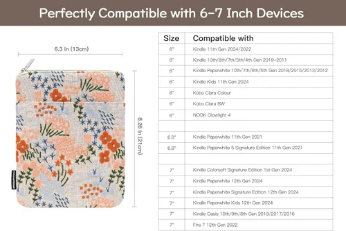 Vista 2 de Dadanism Funda acolchada de flores bordadas de 6 a 7 pulgadas para Kindle Paperwhite de 7 pulgadas, Kindle Colorsoft de 7 pulgadas, Kindle de 6