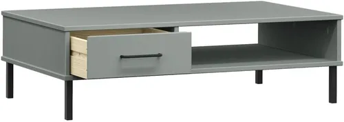 Vista 6 de Grey Solid Pine Wood Coffee Table, 21.7x39.4x11.4 in Metal Low Living Room Table with Storage Drawer, Industrial Style Mesa de Centro para Sala