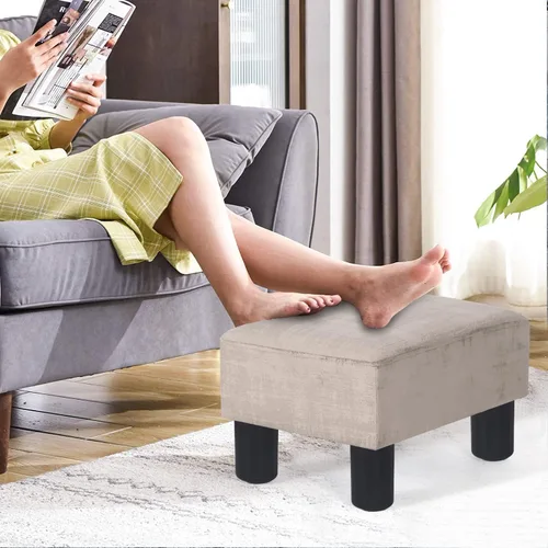 Vista 20 de Adeco 15.4" Small Footstool Ottoman for Footrest, Modern Rectangle Step Stool Extra Seating with Non-Skid Plastic Legs for Living Room, Couch, Brown