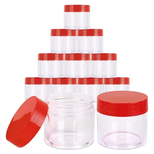 Vista 30 de Beauticom 1.06 oz/1.0 fl oz (1 fl. oz.) Tarros de plástico transparente de doble pared a prueba de fugas con tapas superiores planas para cremas