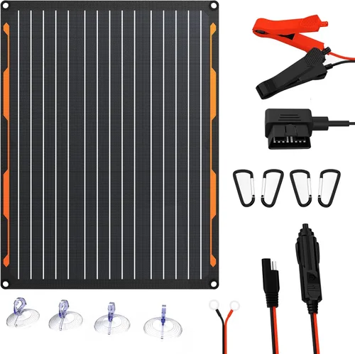Vista 9 de FlexSolar Kits de mantenimiento de cargador de goteo de panel solar plegable de 15 W, salida USB y CC de 12 V con controlador integrado, incluye