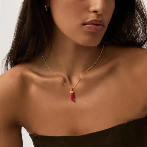 Vista 2 de Collar de cuerno italiano, collar de mal de ojo, collares rojos para mujer, collares con dije de chile y pimienta, regalos de joyería, regalo