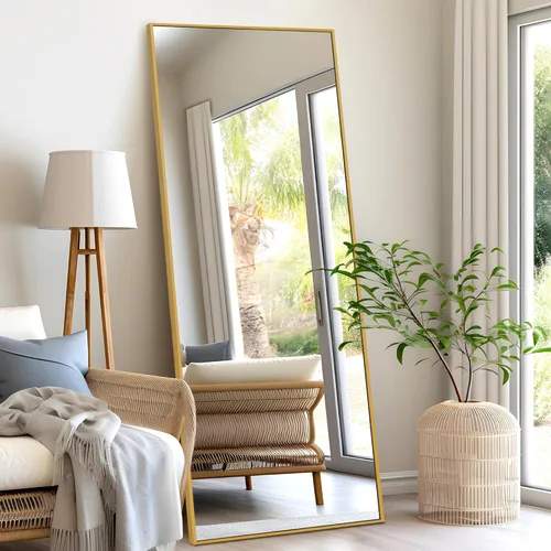 NeuType - Espejo largo para poner parado, colgar o inclinar contra la pared, gran espejo rectangular para dormitorio, espejo de suelo, espejo para