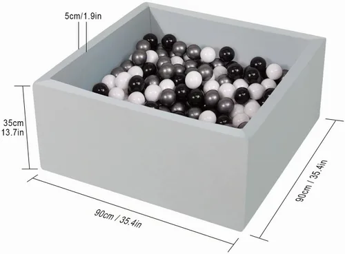 Vista 3 de TRENDBOX Pozo de pelotas de espuma viscoelástica de 35.4 x 35.4 x 13.8 pulgadas, equipo suave para piscina para niños pequeños, color negro