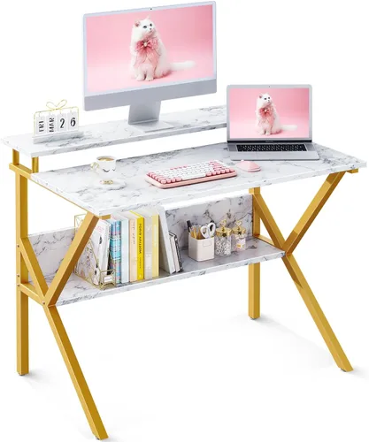 Vista 11 de ODK Escritorio pequeño, escritorio de computadora de 27.5 pulgadas para espacios pequeños, escritorio para niños con almacenamiento, mesa de estudio