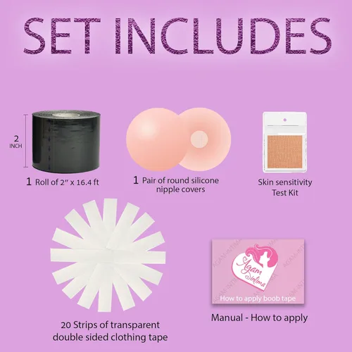 Vista 2 de Agam Intima Cinta adhesiva para levantamiento de senos, cinta corporal, cubiertas de pezones - pechos grandes, copa A-G - 20 cintas de ropa de doble