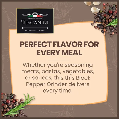 Vista 6 de Tuscanini Molinillo de especias de pimienta negra, 1.76 onzas Tarro de vidrio de fácil agarre Sin rellenos Producto de Italia Kosher