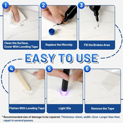 Vista 6 de Kit de reparación de encimera de cuarzo, 1.7 onzas líquidas, curado rápido de los años 30, kit de reparación de chips de cuarzo para grietas