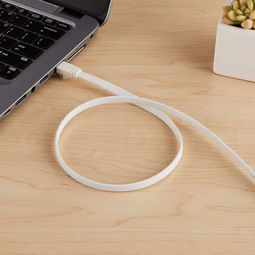 Vista 5 de Yaxa Basics Cable de conexión Ethernet RJ45 Cat 7, plano, 600 MHz, sin enganches, incluye 15 clavos, 30 pies, color blanco