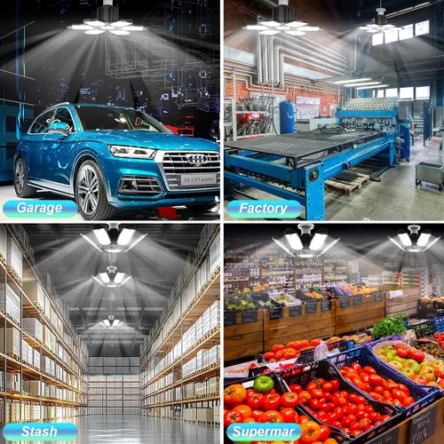 Vista 6 de Luces LED de garaje, 1 paquete de 200 W, luces LED de techo superbrillantes, 6500 K, 22000 lúmenes, luz de garaje deformable, ideal para sótano