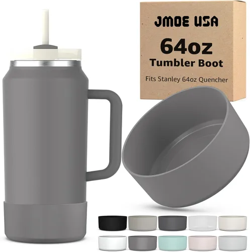 Vista 13 de Jmoe USA Funda para vaso Stanley Quencher H2.0 FlowState de 64 onzas con asa, silicona sin BPA, protector de funda para la parte inferior
