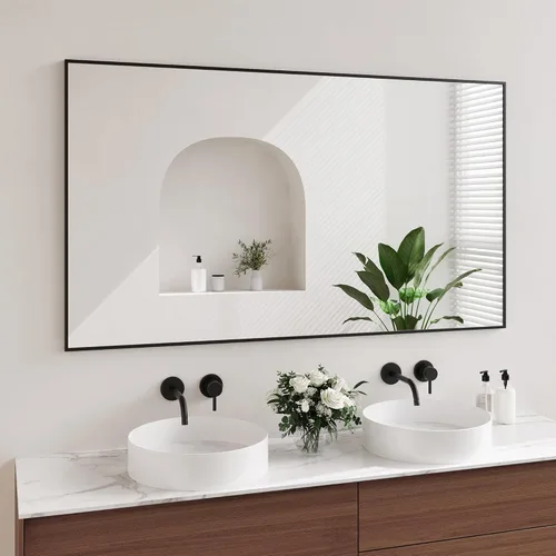 Vista 8 de Koonmi Espejos negros para pared, espejo de baño de 30 x 30 pulgadas, espejo de pared rectangular para sala de estar, dormitorio, baño, se cuelga
