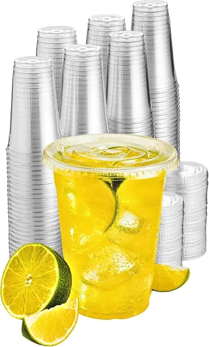 Green Direct Vasos desechables de 12 onzas con tapas, vasos de plástico transparente con tapas, tazas de café helado para té Boba de burbujas, taza