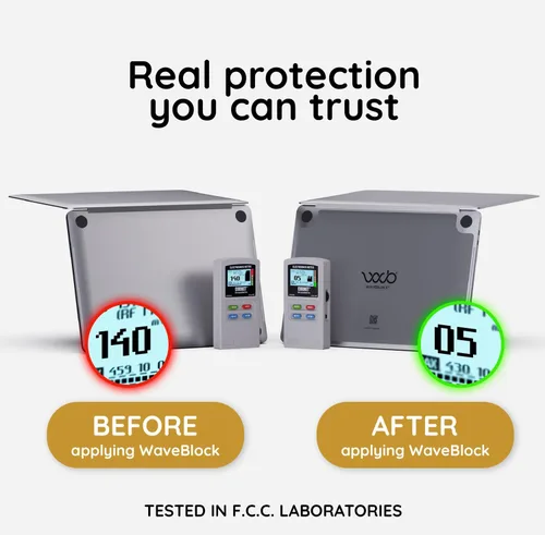 Vista 5 de WaveBlock Adhesivo de protección para MacBook Pro de 14 pulgadas, bloqueador de daños para laptop, reducción de escudo 5G, se adapta debajo