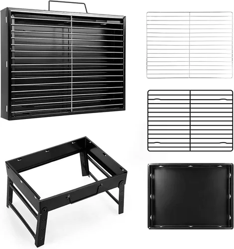 Vista 5 de Parrilla de barbacoa portátil para barbacoa de carbón para cocinar al aire libre, camping, senderismo, picnic, mochilero