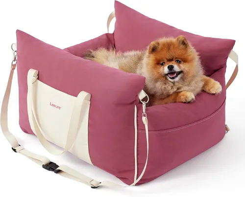 Vista 10 de Lesure Asiento de automóvil para perros pequeños - Asiento elevador suave para perros con bolsillo de almacenamiento y correa de seguridad con clip
