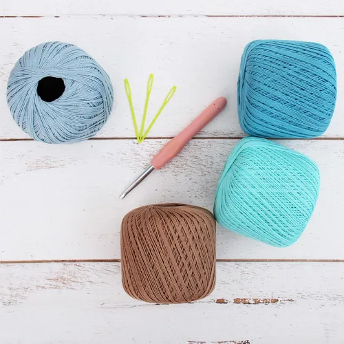 Threadart - Juego de hilos de ganchillo de algodón 100% puro, tamaño 3, colores de ambiente de playa, cuatro bolas de 1.76 oz