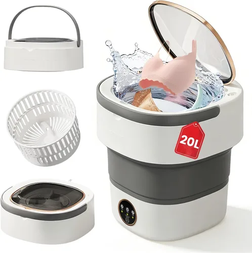 Vista 10 de Lavadora portátil – Mini lavadora plegable de 20 litros con cesta giratoria, 3 modos de limpieza y limpieza profunda para ropa pequeña, lavandería