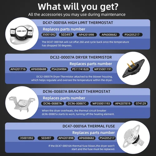 Vista 4 de 【Actualizado】Elemento de calefacción DC47-00019A para secadora Samsung DV45H7000EW/A2 DVE50R5200W/A3 DV40J3000EW/A2 DV42H5000EW/A3 DVE50M7450W/A3