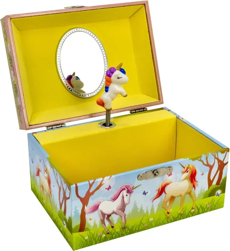 Vista 2 de Joyero musical mágico de recuerdo de unicornio con collar de corazón de unicornio