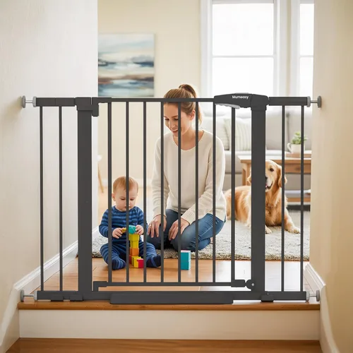 Puerta de bebé para escaleras, puerta de perro con cierre automático de 29.7-43 pulgadas para puertas y pasillos, puerta para mascotas montada a