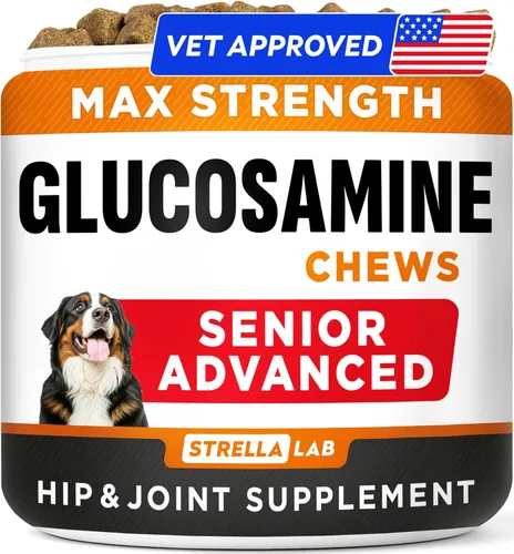 Vista 13 de STRELLALAB Advanced Glucosamine Hip & Joint Supplement for Senior Dogs - Green Lipped Mussel & Collagen - Hip & Joint Pain Relief - Large & Small