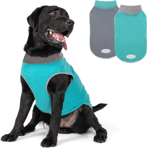 Vista 20 de cyeollo Paquete de 2 suéteres de forro polar para perro, chaleco cálido reflectante para perro, abrigo elástico para perro, chaqueta de invierno