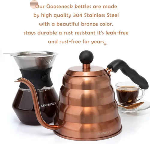 Vista 3 de Mixpresso Hervidor de Café Pour Over con Cuello de Ganso, Diseño de Control de Vertido Barista para Café y Té, Acero Inoxidable de Alta Calidad 1.2