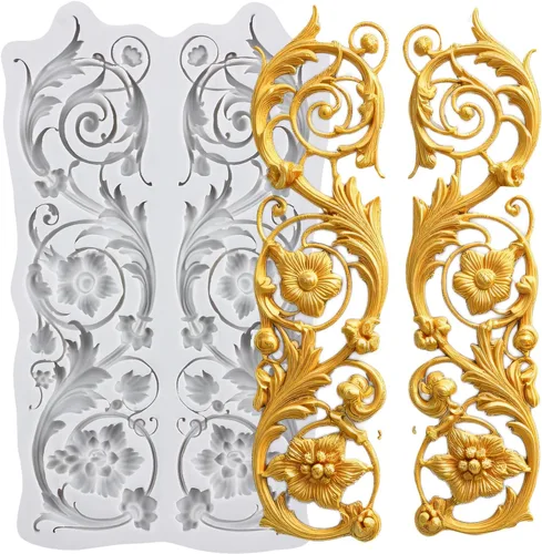 Vista 18 de Moldes de silicona estilo barroco con espirales, moldes de encaje, moldes de flores en relieve, molde de filigrana para decoración de pastel