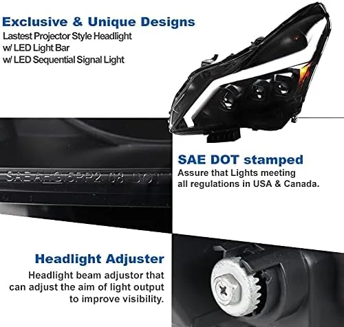 Vista 4 de Faros delanteros LED de señal secuencial color negro/humo compatible con G37 2010-2013 / 2011-2012 G25 Sedan