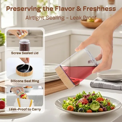 Vista 2 de Paquete de 4 recipientes para avena nocturna de 10 onzas con tapas de bambú, frascos de vidrio con tapas herméticas para preparación de comidas