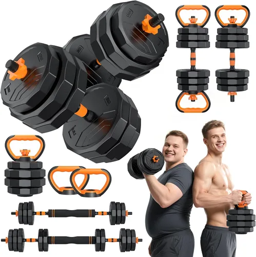 Vista 12 de 5-in-1 Adjustable Dumbbell Set, 33/44/66/88lbs Free Weights Set with Connector, Used as Kettlebells, Barbell, Push up Stand, Standard 1" Plates