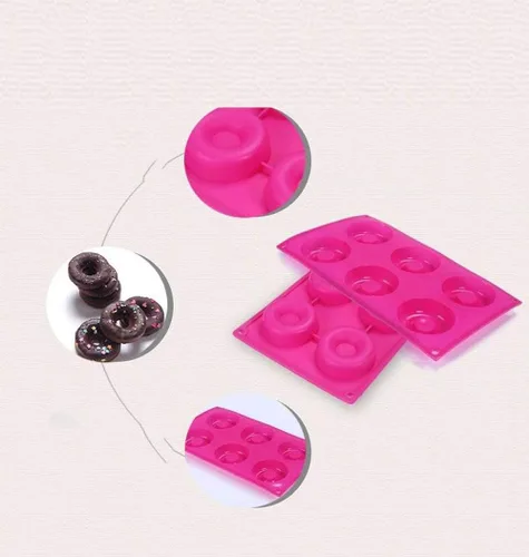 Vista 5 de Juego de 2 moldes de silicona para galletas de 6 cavidades, molde antiadherente para donas, bandeja para hornear de tamaño completo, bandeja
