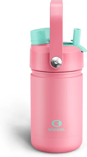Vista 48 de Botella de agua aislada para niños con popote, botella de agua de acero inoxidable de 12 onzas con boquilla doble, a prueba de fugas, sin BPA, al