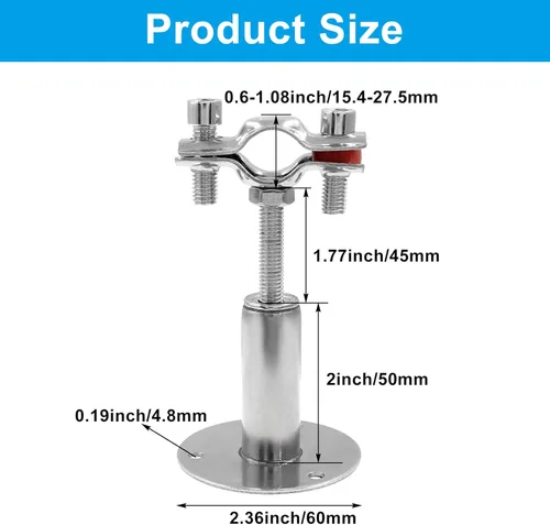 Vista 5 de Hitefu Soporte de tubo de techo de acero inoxidable 304 de 1/2 pulgada con tornillos, kit de soporte de abrazadera de montaje en techo ajustable
