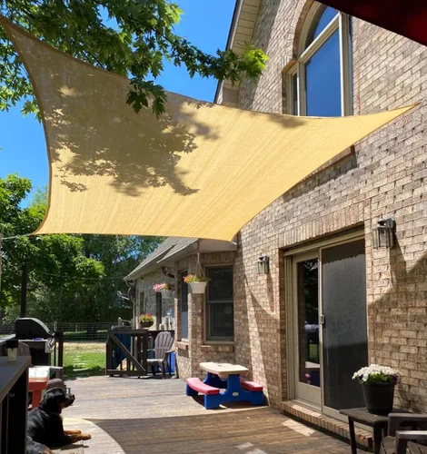 Vista 16 de diig - Toldo tipo vela para patios, pérgolas, patios traseros, jardines y exteriores, rectangular, tela para sombra que bloquea los rayos Arena