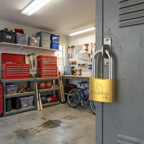 Vista 2 de DELSWIN Candado resistente a la intemperie con llave - Cerradura de casillero de latón macizo resistente con grillete largo de 1-9/16", candado