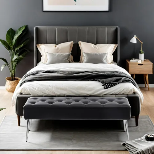 Vista 16 de DUHOME Banco otomano moderno de terciopelo, tapizado con botones, banco de pie de cama con base dorada para entrada, sala de estar, comedor