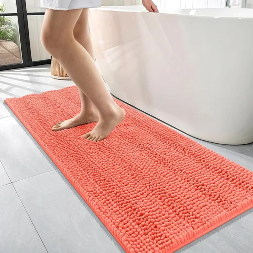 Vista 348 de OLANLY Alfombras de Baño Gruesas de 47 x 20 pulgadas, Extra Suaves Absorbentes de Chenilla a Rayas, Respaldo de Goma, Lavables y Secables a Máquina