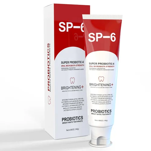 Vista 7 de SP-6 Pasta dental blanqueadora probiótica para blanquear los dientes, brillo y aliento fresco, fórmula de 6 probióticos para la salud de las encías