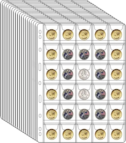 Vista 9 de 20 hojas de páginas de suministros para colección de monedas, páginas estándar de 9 agujeros para colección de monedas para colección de monedas