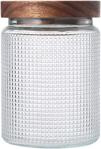 Vista 15 de Tarro de vidrio vintage con tapa de madera, recipientes herméticos de Navidad para encimera de cocina, baño, almacenamiento de dulces, galletas